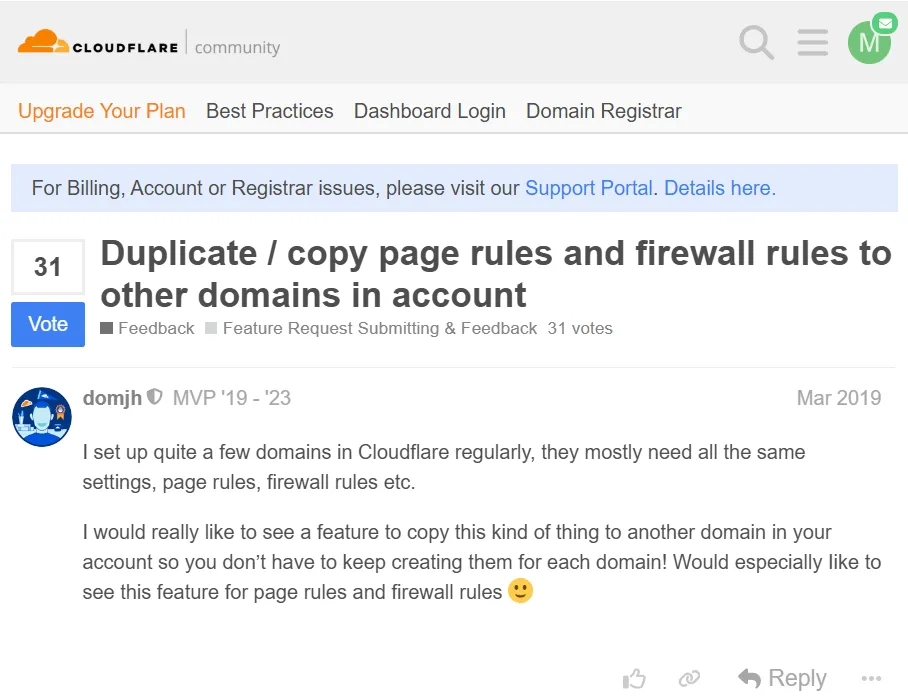 Cloudflare forum question