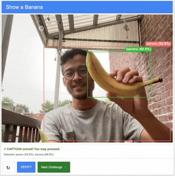 CAPTCHA passes you after you show the banana