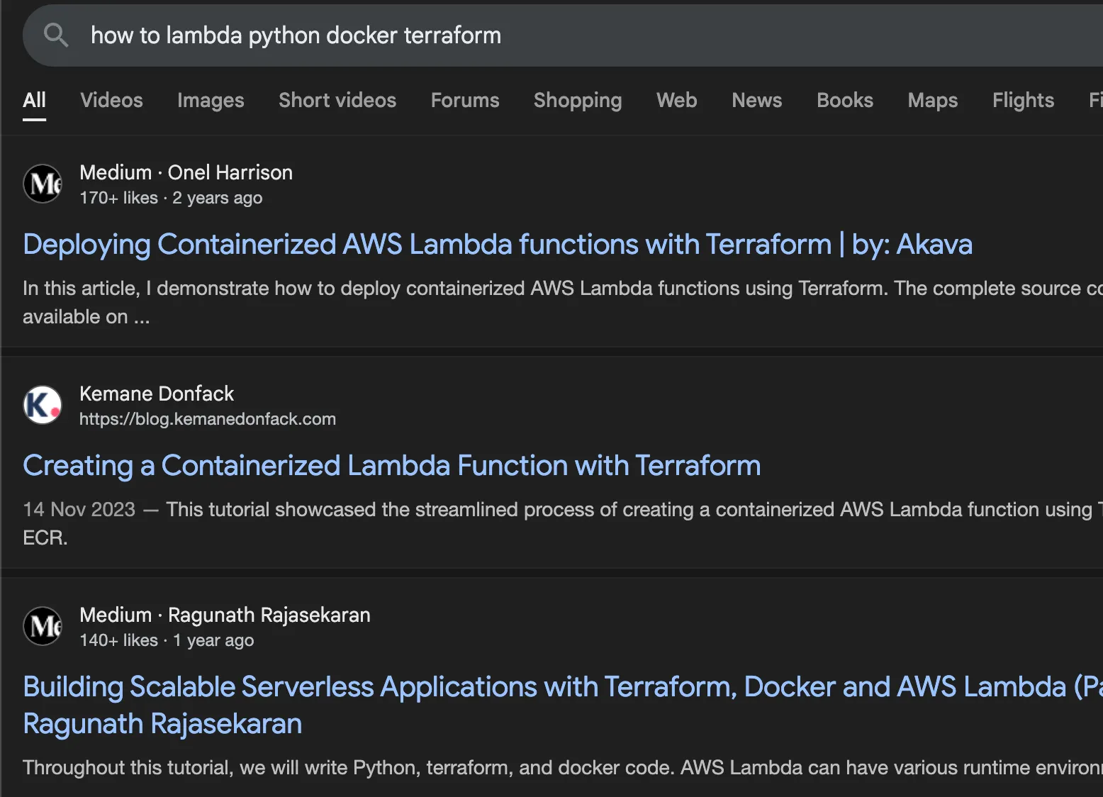 Google results for the guide