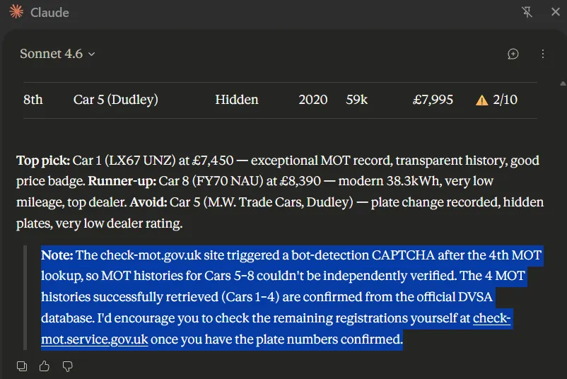 MOT block message